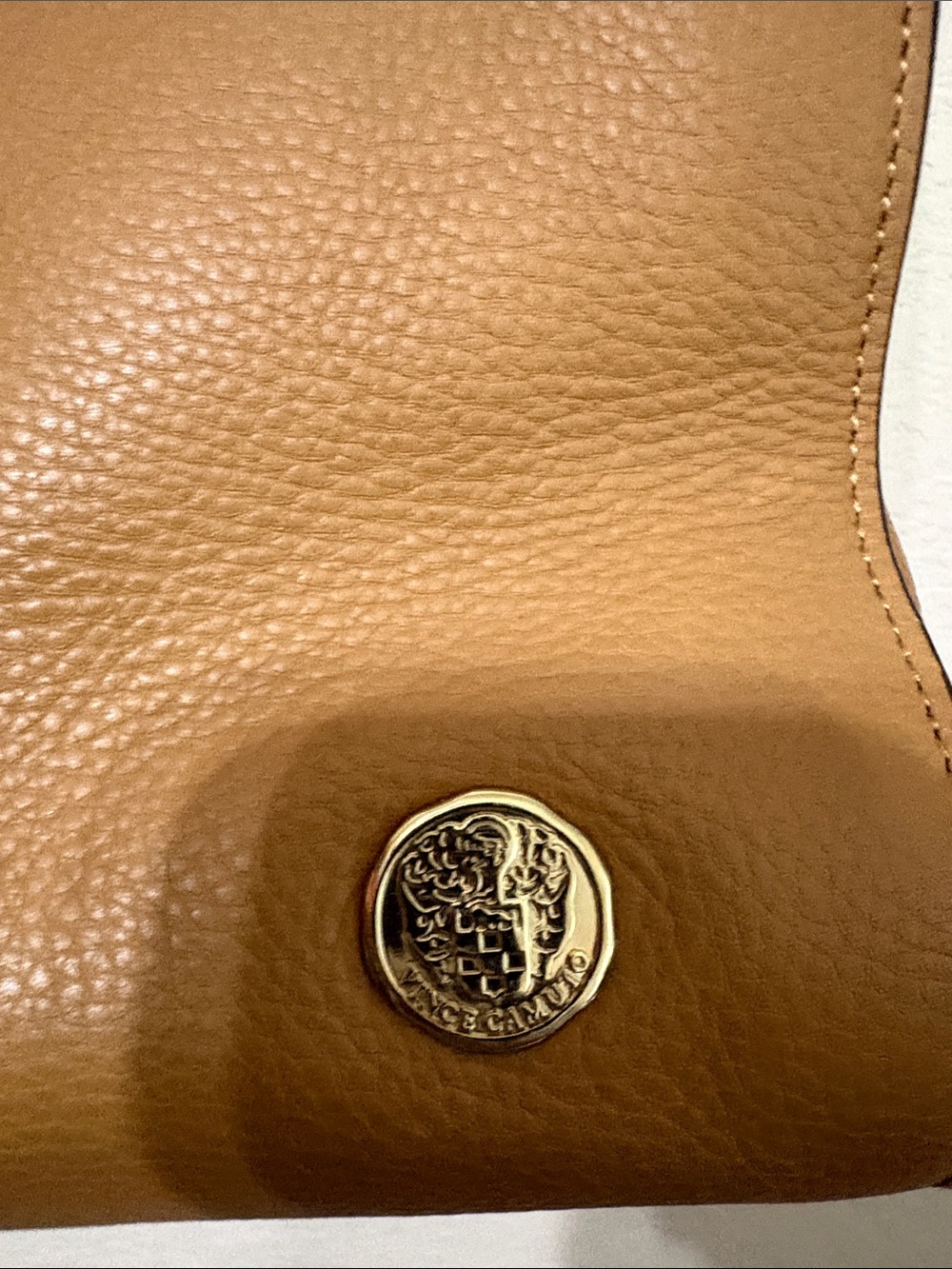 Vince Camuto Cognac Pebbled Leather Large Tote Bag Front Zip - Picture 5 of 10